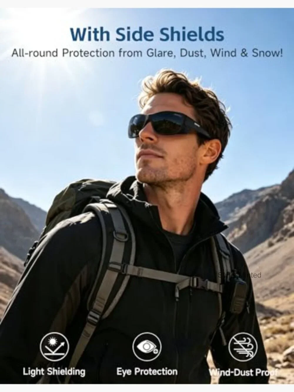 Super Dark Polarized Sunglasses with Removable Side Shields Sport Wrap Around